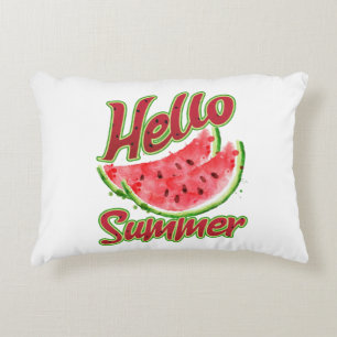 Hello Summer Watercolor Watermelon Design Accent Pillow