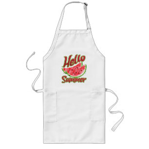 Hello Summer Watercolor Watermelon Design Long Apron