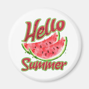 Hello Summer   Watercolor Watermelon Design Magnet