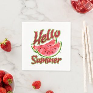 Hello Summer   Watercolor Watermelon Design Napkin