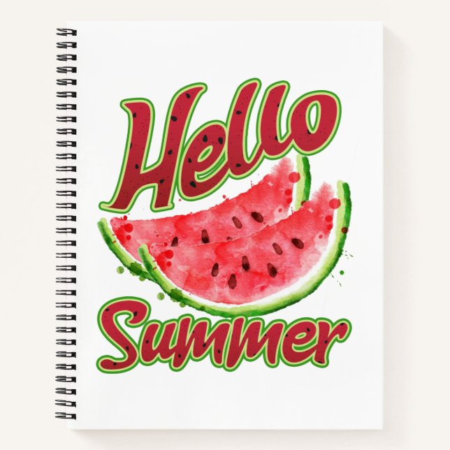 Hello Summer | Watercolor Watermelon Design Notebook (Front)