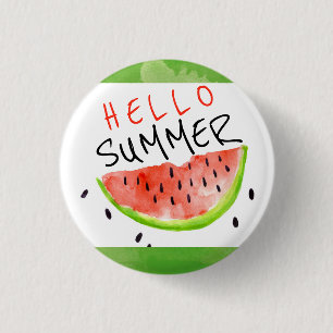 Hello Summer Watercolor Watermelon Green White 1 Inch Round Button
