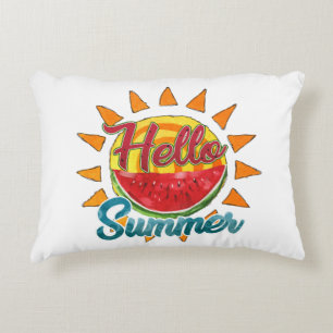 Hello Summer Watercolor Watermelon & Vibrant Sun Accent Pillow