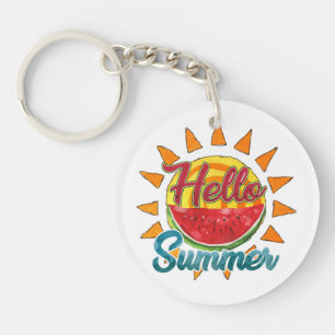 Hello Summer Watercolor Watermelon & Vibrant Sun Keychain