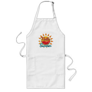 Hello Summer Watercolor Watermelon & Vibrant Sun Long Apron