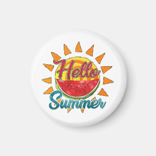 Hello Summer   Watercolor Watermelon & Vibrant Sun Magnet