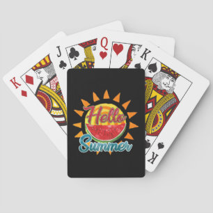 Hello Summer Watercolor Watermelon & Vibrant Sun Playing Cards
