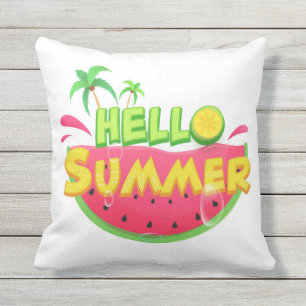 Hello Summer Watermelon Outdoor Pillow