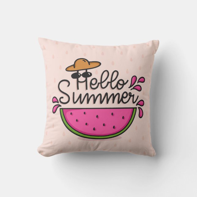 Hello Summer Watermelon Outdoor Pillow (Front)