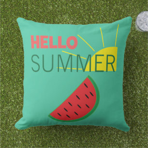 Hello Summer Watermelon Outdoor Pillow