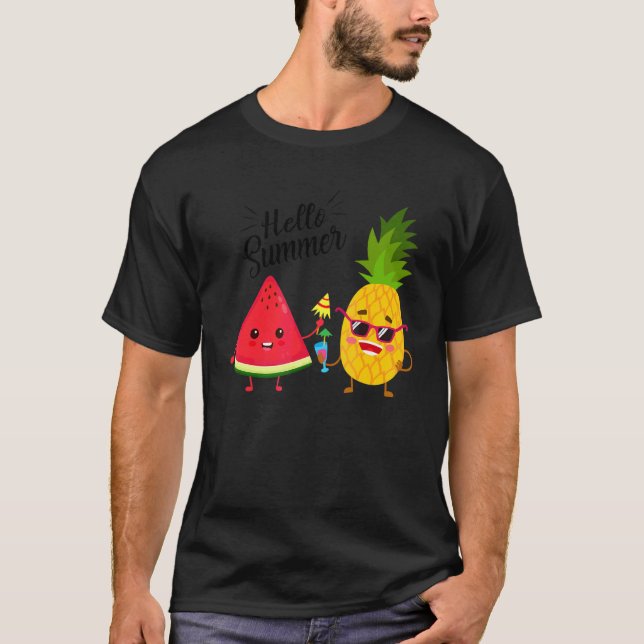 Hello Summer Watermelon Pineapple  Summer 1 T-Shirt (Front)