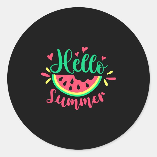 Hello Summer Watermelon Summertime Summer Vacation Classic Round Sticker (Front)