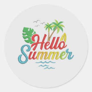 Hello Summer with style and enthusiasm Classic Round Sticker
