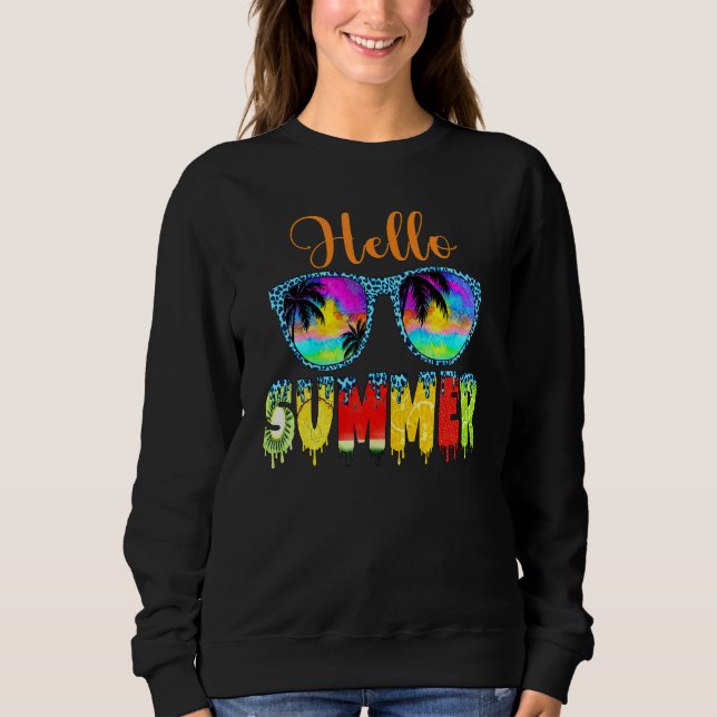 Hello Summer With Sunglasses Retro Beach Vacation  Sweatshirt (Front)