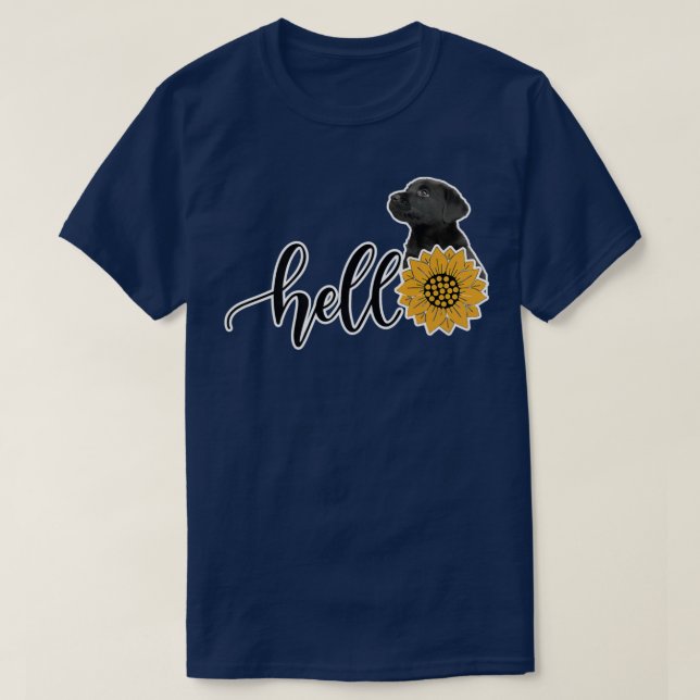 Hello Sunflower Black Lab puppy Premium  T-Shirt (Design Front)