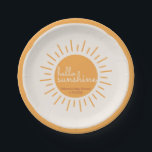 Hello Sunshine Boho Baby Shower Paper Plate<br><div class="desc">This fun plate features a sunshine with the text Hello Sunshine in it and has a spot for you to personalize with party information and date! This is great for a sunshine themed baby shower or birthday party and goes perfectly with our boho a little ray of sunshine is on...</div>