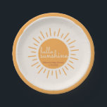 Hello Sunshine Boho Baby Shower Paper Plate<br><div class="desc">This fun plate features a sunshine with the text Hello Sunshine in it and has a spot for you to personalize with party information and date! This is great for a sunshine themed baby shower or birthday party and goes perfectly with our boho a little ray of sunshine is on...</div>