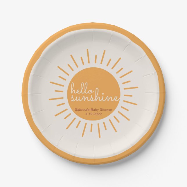 Hello Sunshine Boho Baby Shower Paper Plate (Front)