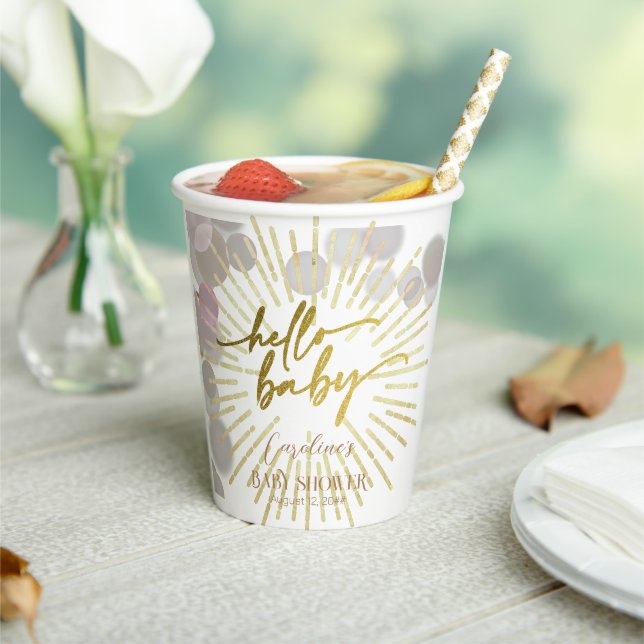 Hello Sunshine Boho Modern Happy Baby Girl Shower Paper Cups (Insitu)