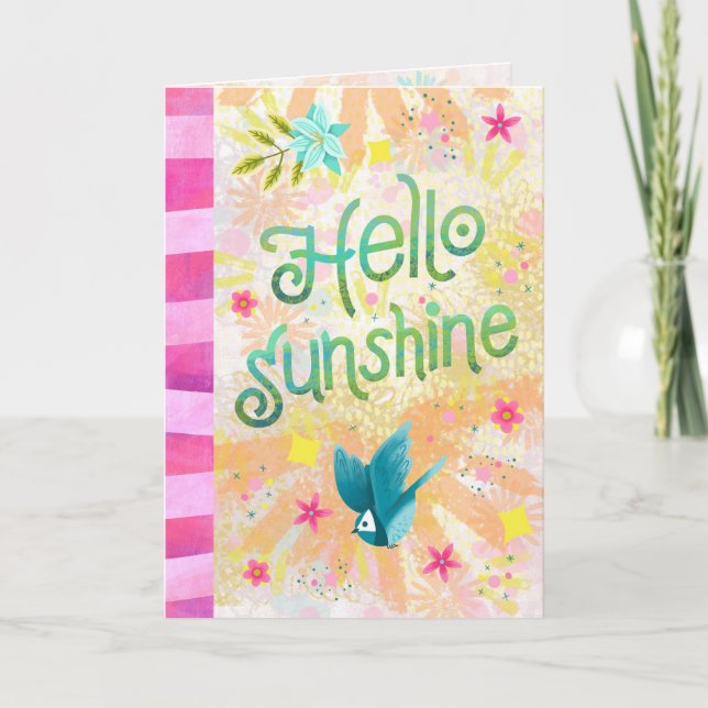 Hello Sunshine – Bright Hand Lettered Greeting Card (Front)