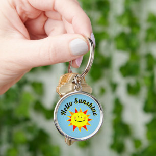 Hello Sunshine Cute Happy Sun Design Keychain