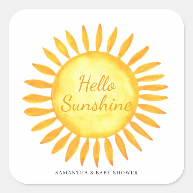 Hello Sunshine Gender Neutral Baby Shower Square Sticker (Front)