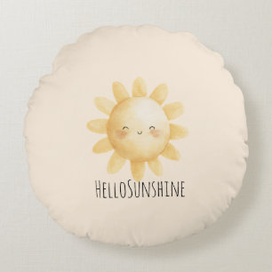 Hello Sunshine Happy Sun   Round Pillow