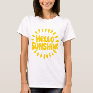 Hello Sunshine Lettering Yellow Sun Text Design T- T-Shirt