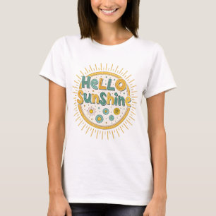 Hello Sunshine Lettering Yellow Sun Text Design T- T-Shirt
