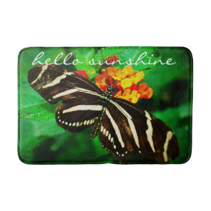 Hello Sunshine Quote Black White Butterfly Photo Bath Mat