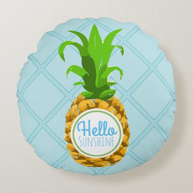 Hello Sunshine Summer Pineapple Round Pillow (Front)