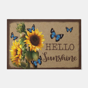 Hello Sunshine Sunflower Garden Mat, Butterfly  Doormat