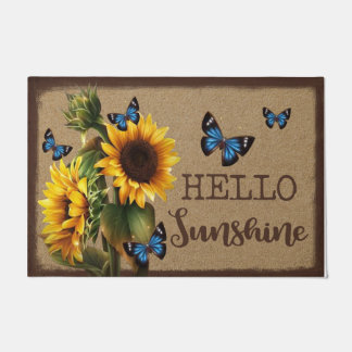 Hello Sunshine Sunflower Garden Mat, Butterfly  Doormat