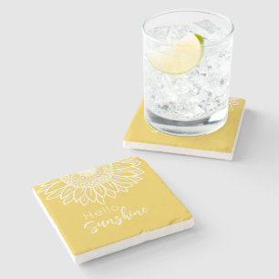 Hello Sunshine Sunflower Outdoor Pillow Stone Coaster