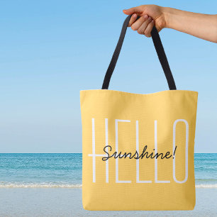 Hello Sunshine Yellow Black Text Modern Typography Tote Bag