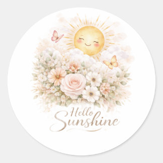 Hello Sunshiny – Cute Positive Sunshine Quote Classic Round Sticker