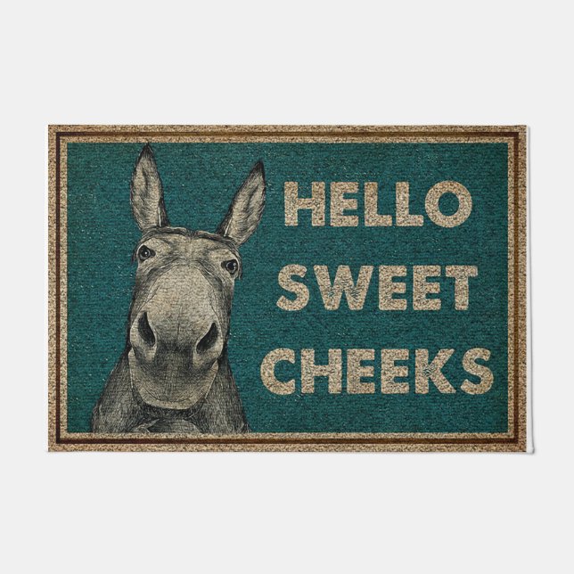 Hello Sweet Cheek, Lovely Donkey Personalized  Doormat (Front)