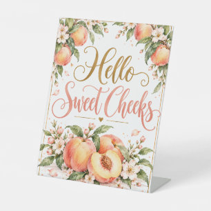 Hello Sweet Cheeks Funny Peach Bathroom Sign