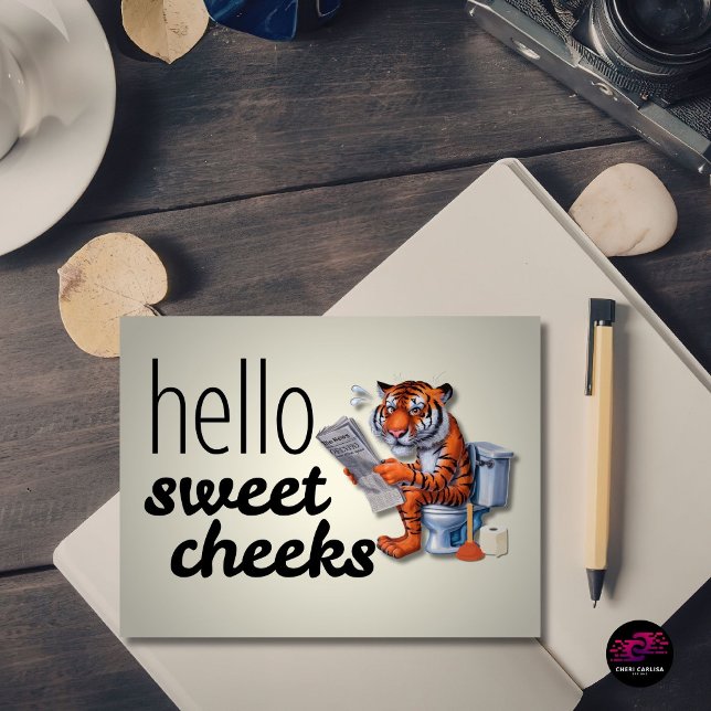 Hello Sweet Cheeks Funny Thinking of You Postcard (Not your average hello… and that’s the point 😏)