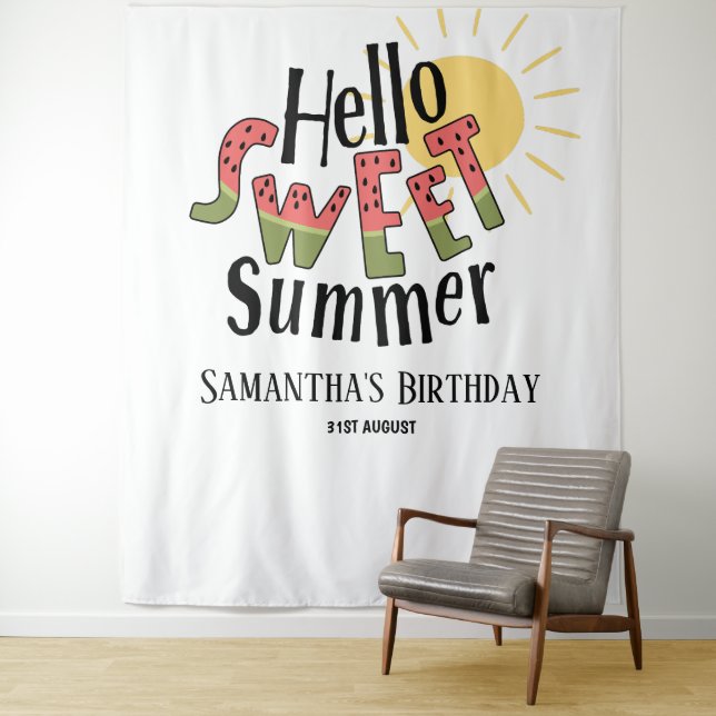 Hello Sweet Summer Pool Party Bday Backdrop Tapestry (In Situ)