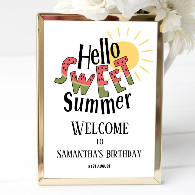 Hello Sweet Summer Pool Party Bday Welcome Sign (Creator Uploaded)