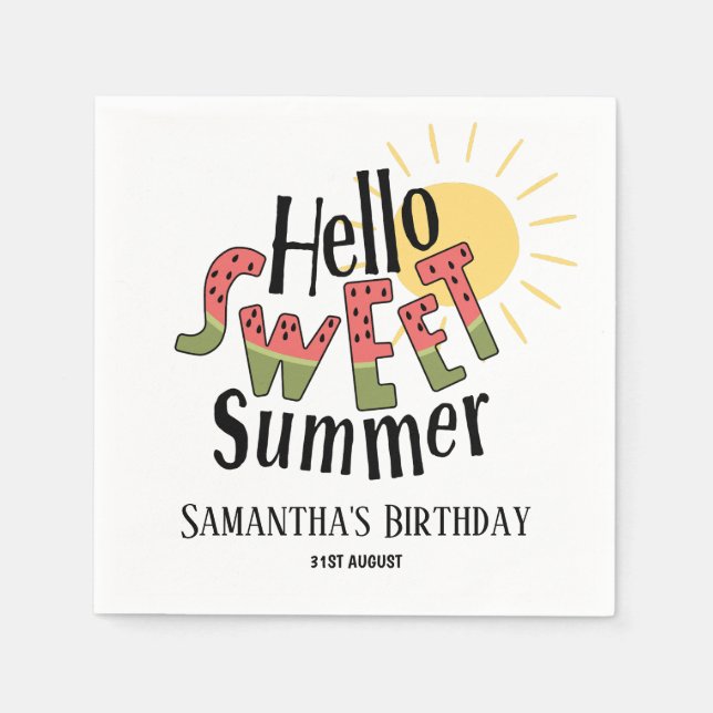 Hello Sweet Summer Pool Party Napkin (Front)