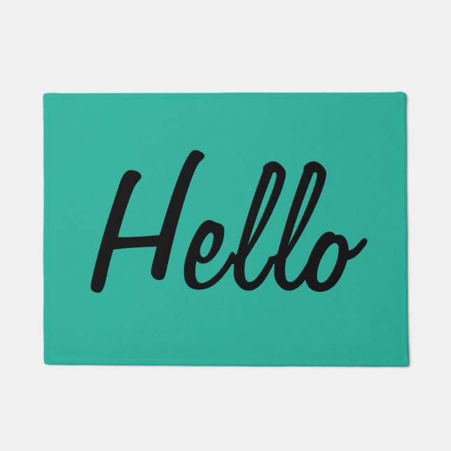 Hello Teal Green Doormat (Front)