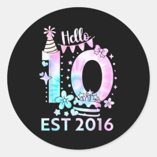 Hello ten 2016 cute 10th birthday tie dye 10 year classic round sticker