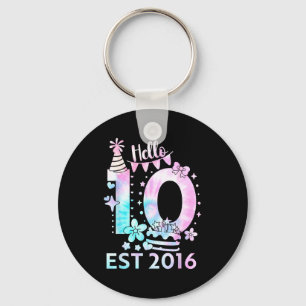 Hello ten 2016 cute 10th birthday tie dye 10 year keychain