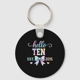 Hello Ten Est 2015 Coquette Bow 10th Birthday Girl Keychain