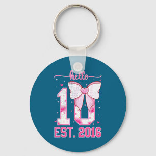 Hello ten est 2016 10th girl birthday coquette bow keychain
