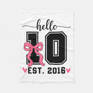 Hello ten est 2016 bow 10th birthday double digits fleece blanket