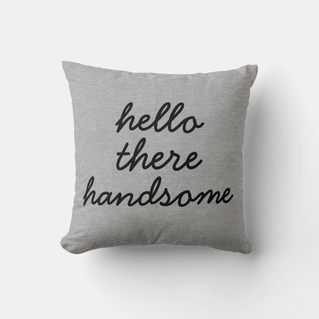 Hello there handsome rustic chic burlap linen jut throw pillow (Front)