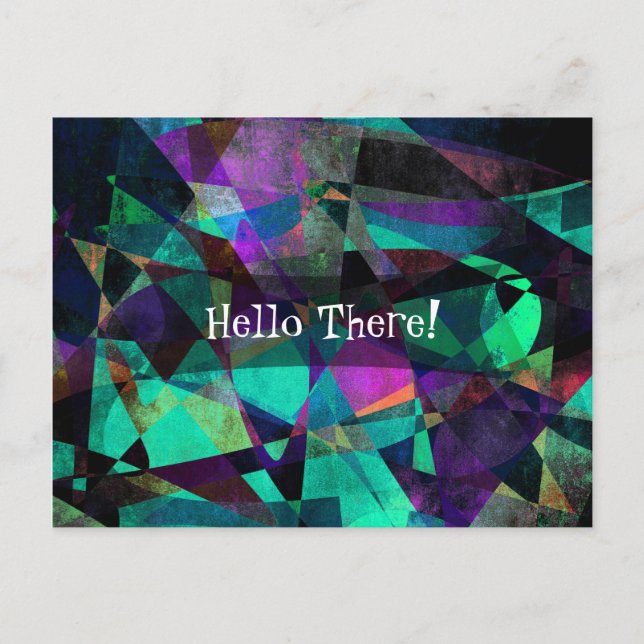 "Hello There!" w/ Angular, Colourful Abstract Art Postcard (Front)
